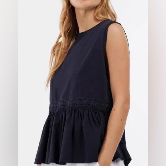 NWT Barbour sz 14 Willow Top Navy lightweight cotton sleeveless peplum blouse